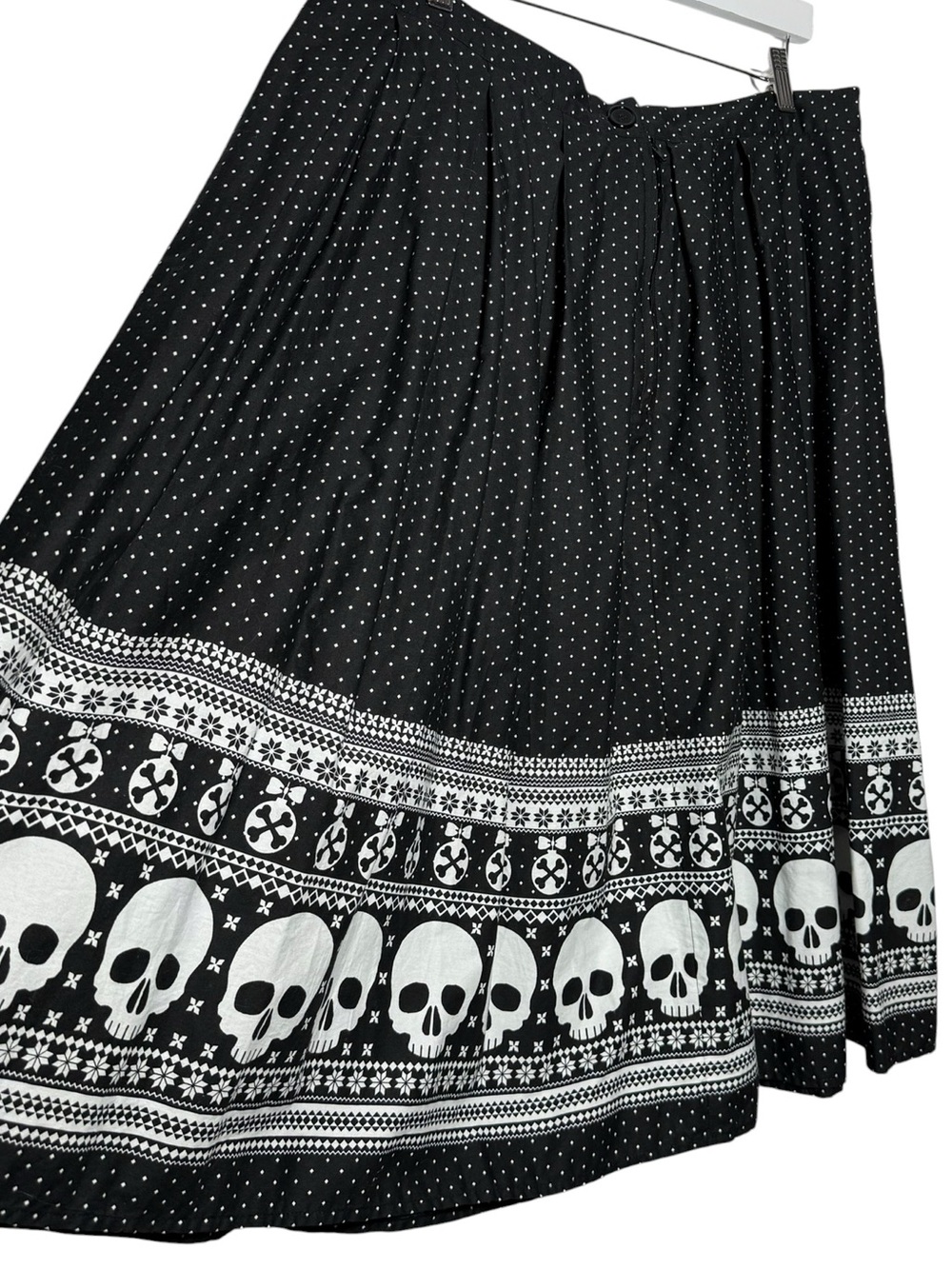 Hell Bunny Clara Skirt Black White Polka Dot Skulls Size 2XL - Picture 4 of 8